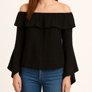 Maven West Black Off the Shoulder Bell Sleeve Top XS